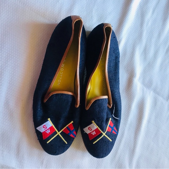 Stubbs & Wootton Navy Loafers with Colorful Flag Embroidery - Picture 4 of 10